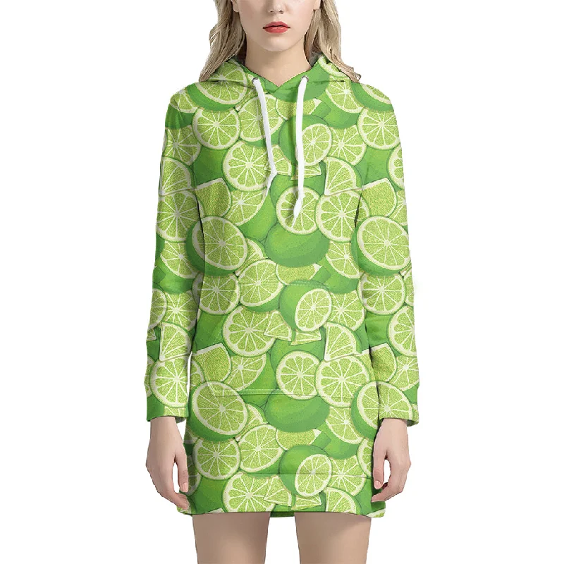 Green Lime Pattern Print Pullover Hoodie Dress