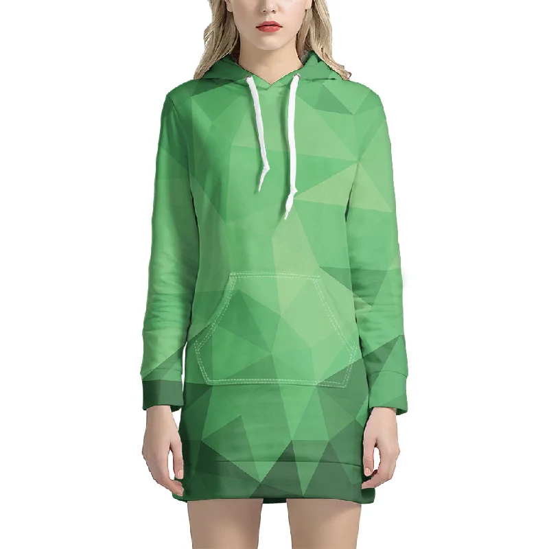 Green Polygonal Geometric Print Pullover Hoodie Dress