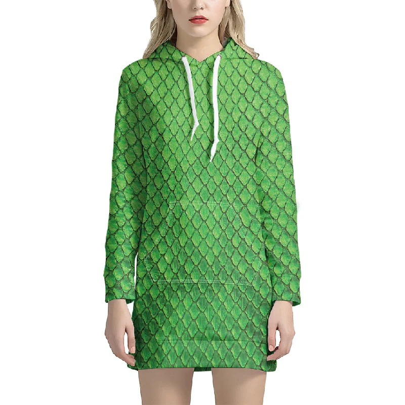 Green Python Snakeskin Print Pullover Hoodie Dress