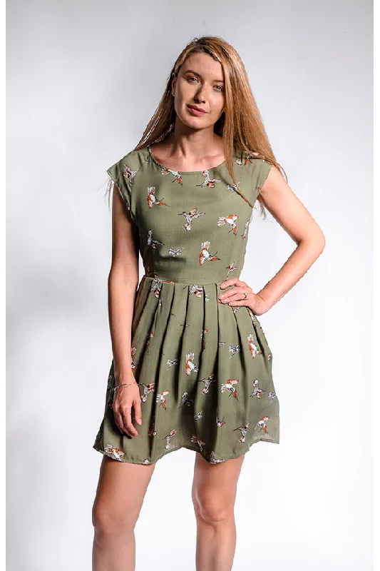 Hummingbird All Over Print Scoop Neckline Dress