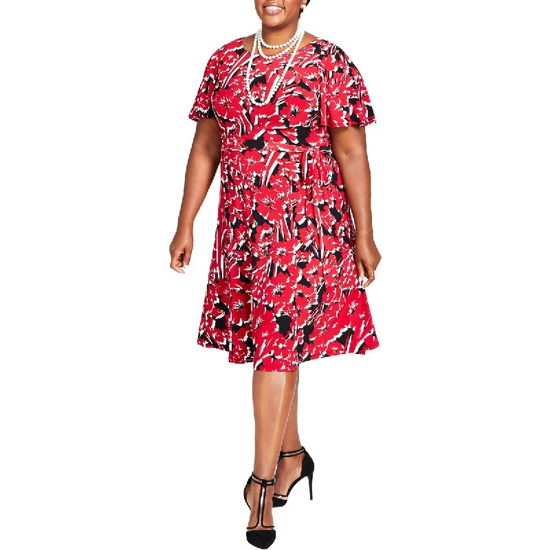 Kasper Womens Knee-Length Printed Fit & Flare Dress