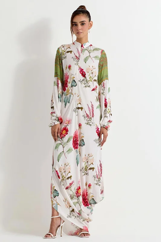 Daisy Printed Georgette Cowl Drape Dress