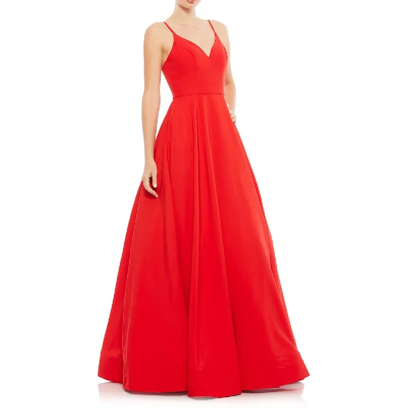 Mac Duggal Womens Belted V-Neck Evening Dress