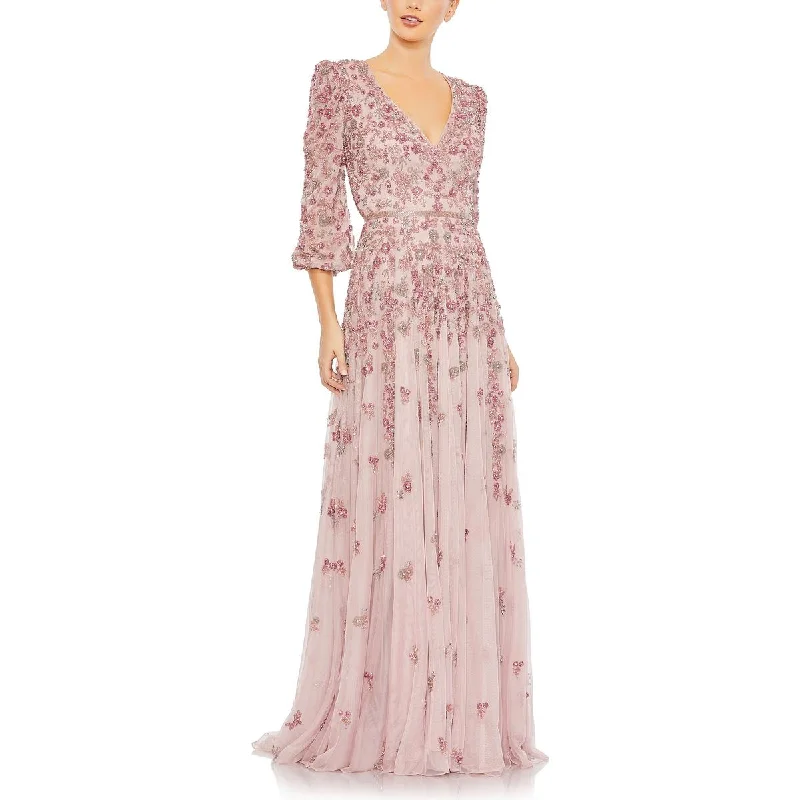 Mac Duggal Womens Embellished V-Neck Evening Dress