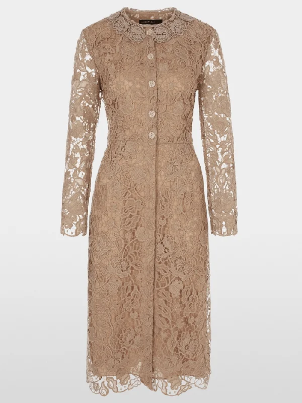 Marc Cain Glam Guipure Lace Dress In Shiny Sand XG 21.11 W12 COL 625