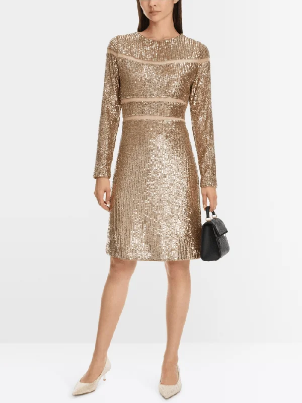 Marc Cain Glam Sequinned Dress In Shiny Sand XG 21.13 W14 Col 625