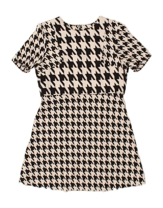 OASIS Womens A-Line Dress UK 12 Medium White Houndstooth Cotton