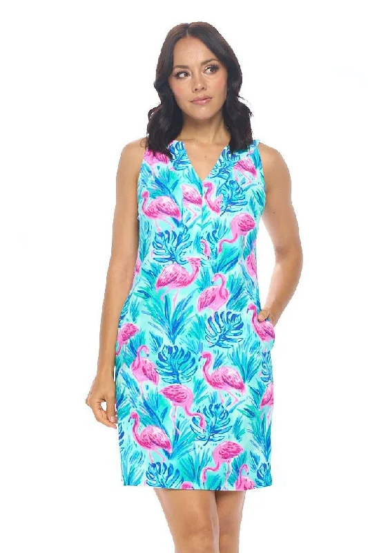 Pamela V-Neck Pink Flamingo Dress