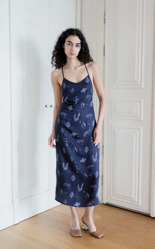 Phoebe Dress - Navy Veggie Print