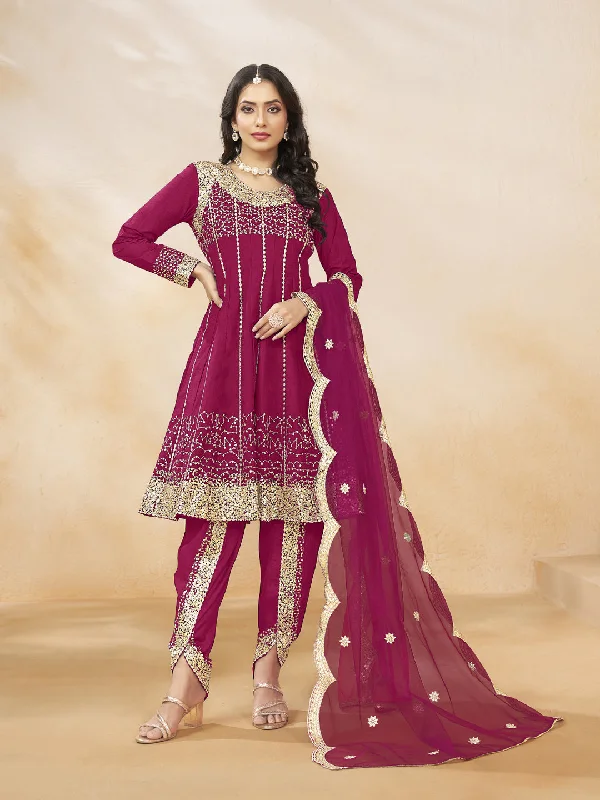 Pink Designer Looking Semi-Stitched Patiyala Dress With Heavy Sequence Embroidery Work