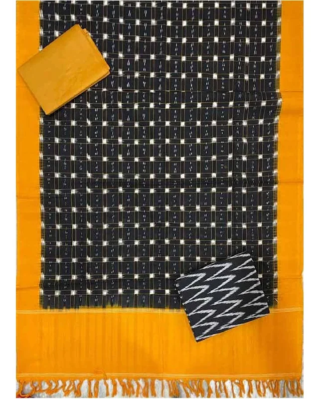 POCHAMPALLY IKKAT BLACK WITH YELLOW COLOR DRESS MATERIAL -C37