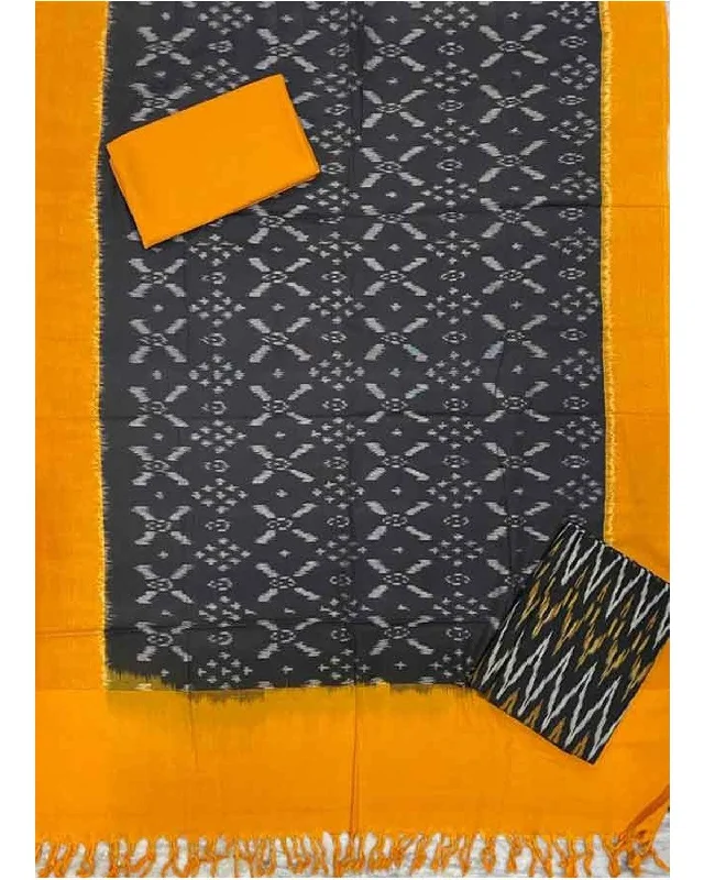 POCHAMPALLY IKKAT COTTON BLACK WITH YELLOW COLOR DRESS MATERIAL -C19