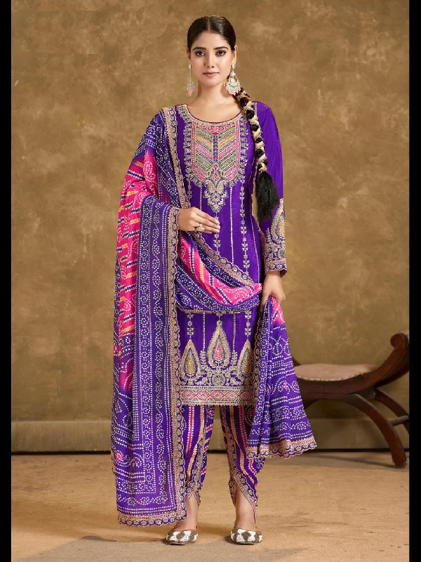 Purple Trendy Readymade Patiyala Dress With Embroidery Work