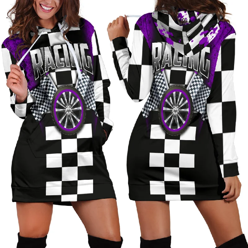 Racing Hoodie Dress Purple