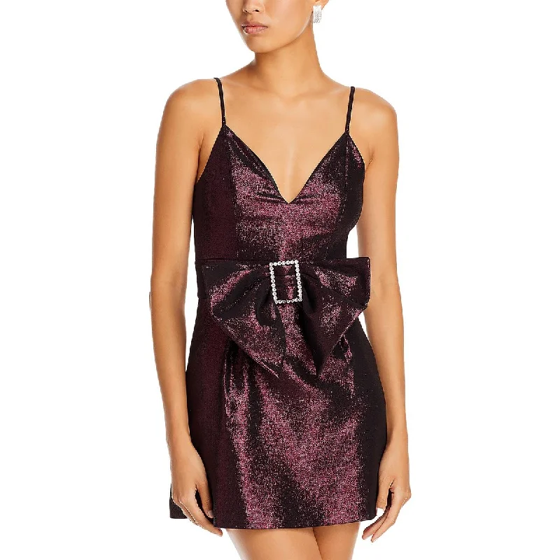 Ramy Brook Womens Ana Metallic Rhinestone Fit & Flare Dress