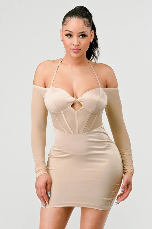 Satin See Through Contrast Bustier Dress