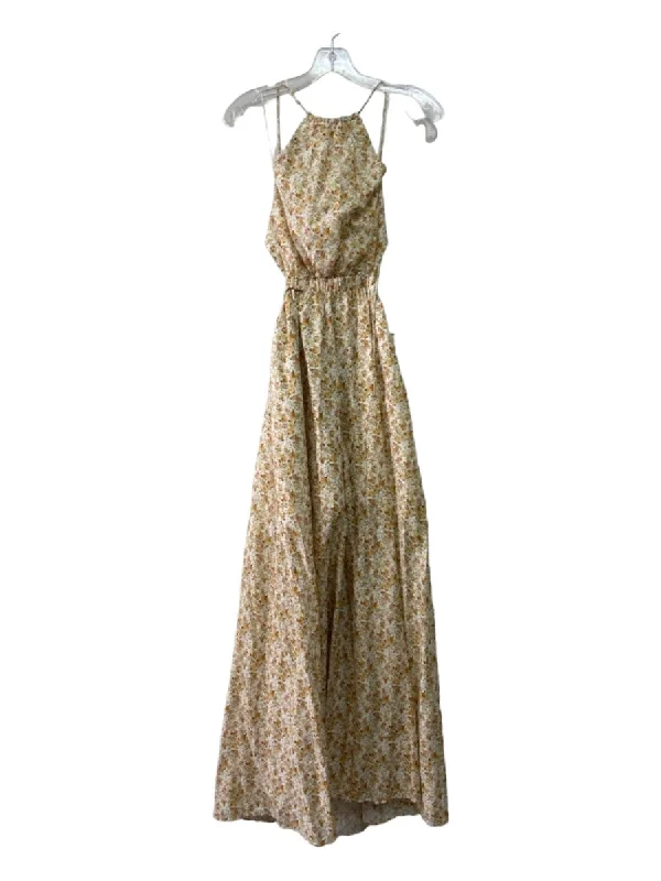 Significant Other Size 2 Yellow, White, Green Cotton Open Sides Halter Dress