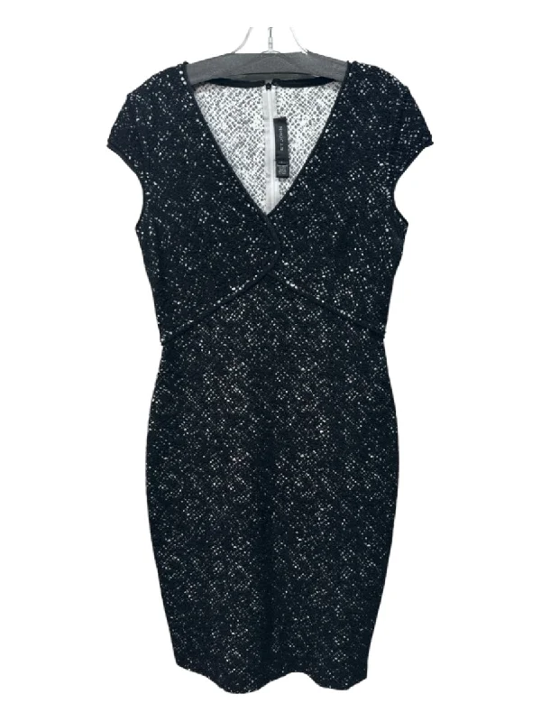 St John Size 6 Black & White Rayon Blend Textured Back Zip Cap Sleeve Dress