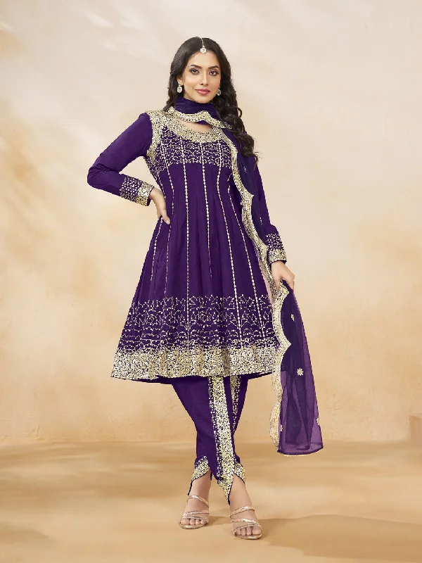 Voilet Designer Looking Semi-Stitched Patiyala Dress With Heavy Sequence Embroidery Work