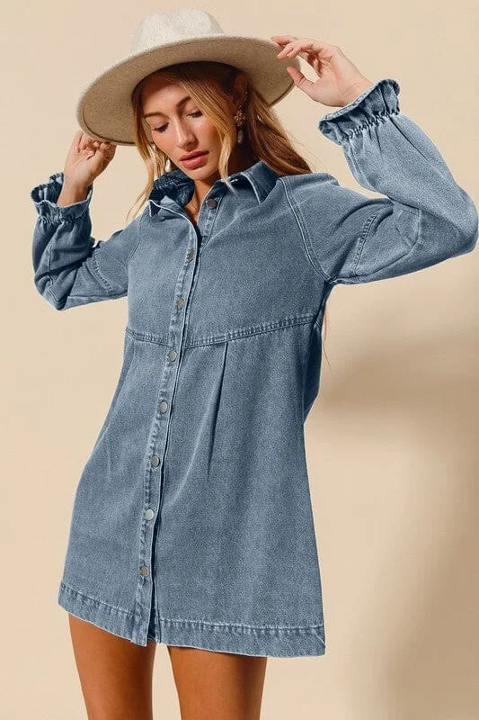 Washed Denim Button Down Dress