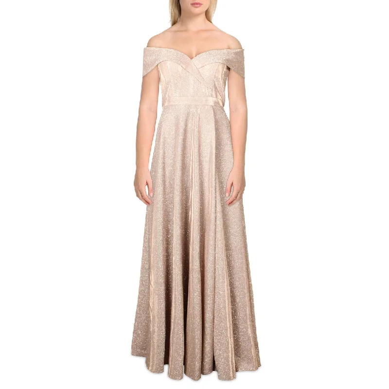 Xscape Womens Metallic Slit Evening Dress