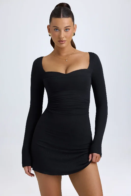 Modal Layered A-Line Mini Dress in Black Elegant Silk Mini Dress