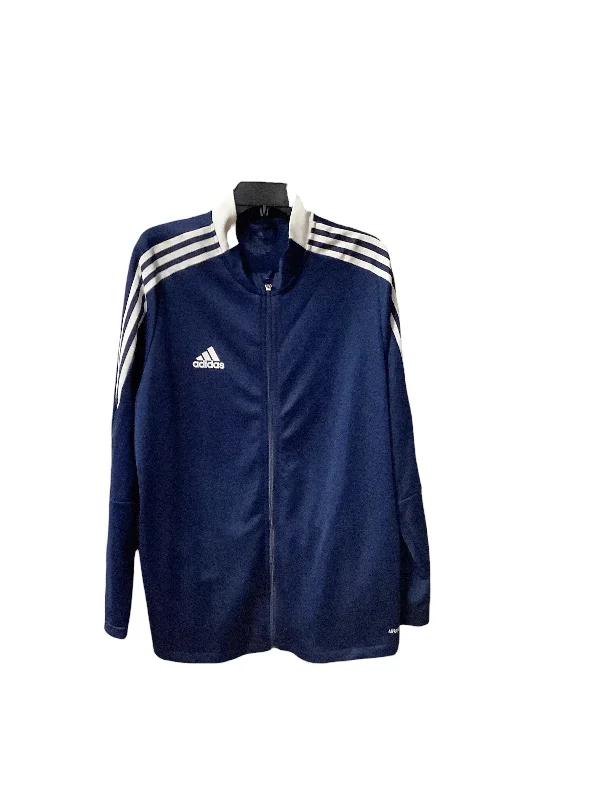 Athletic Jacket By Adidas In Blue, Size: 3x Front Pockets Side Pockets Patch Pockets