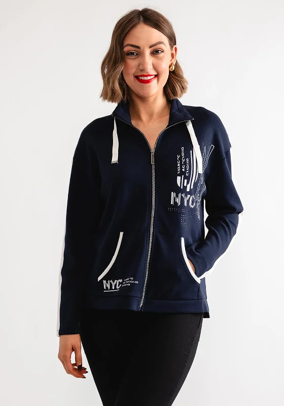 Barbara Lebek Sweat Full Zip Jacket, Navy Lace Jacket Ribbed Jacket Sequined Jacket