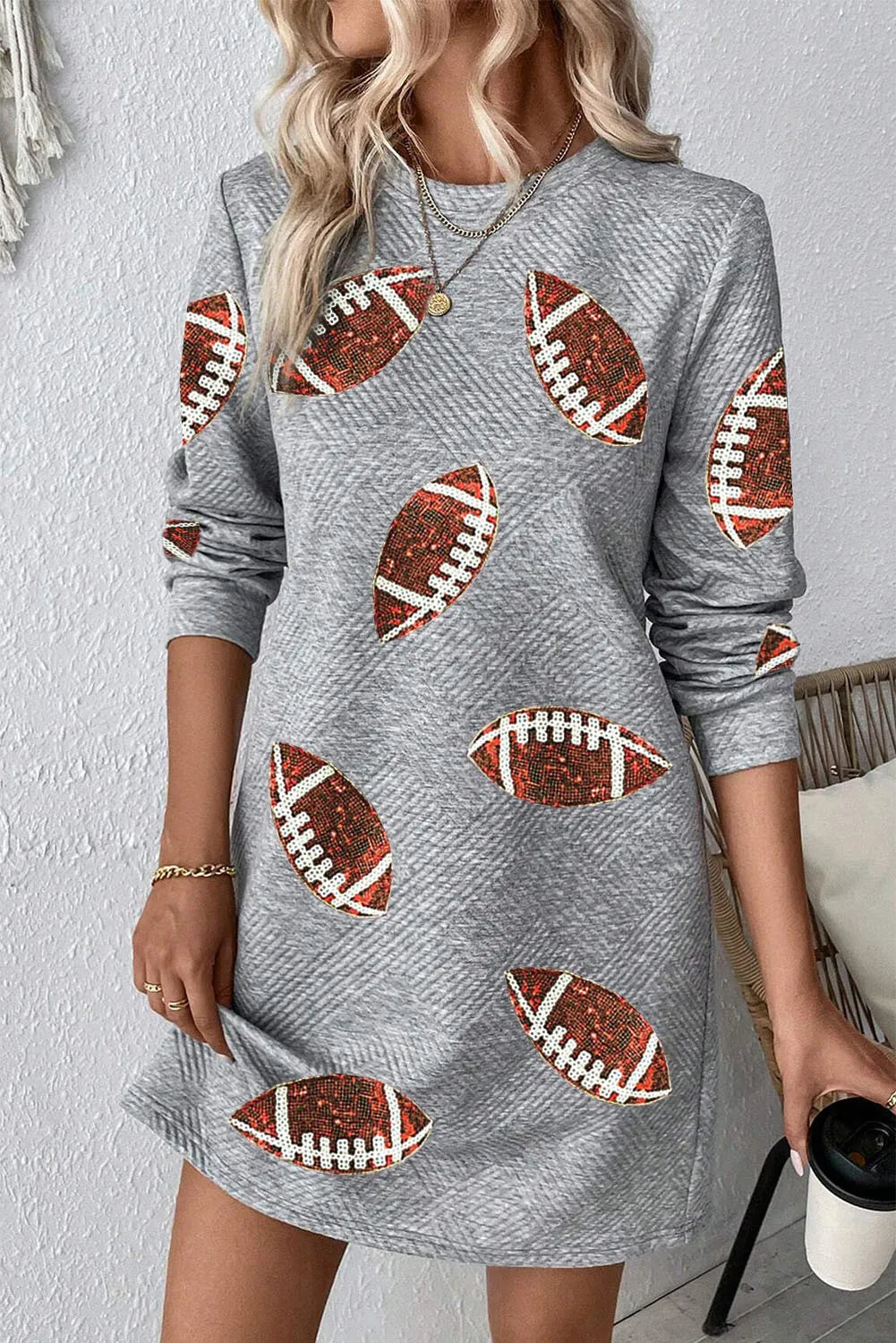 Blue Zone Planet |  Sequin Football Long Sleeve Mini Dress Fashionable Summer Mini Dress