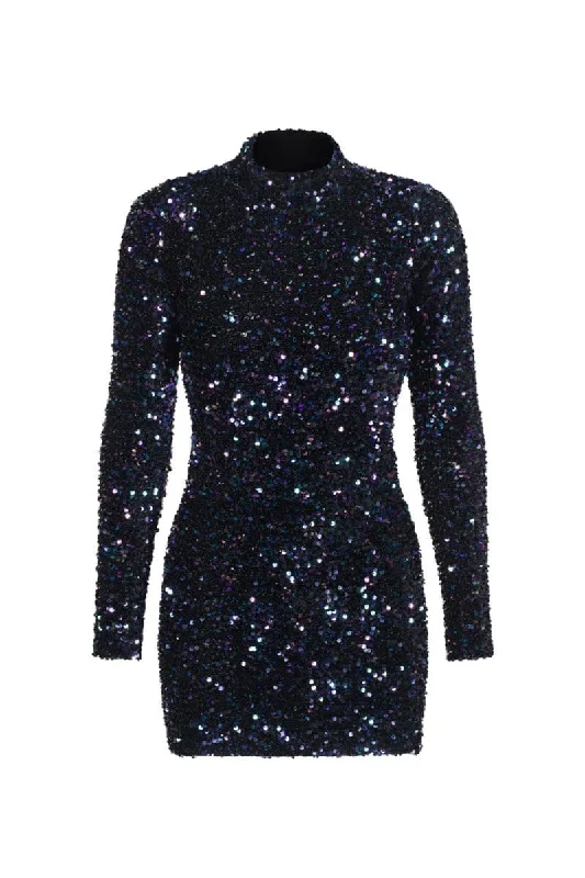 BRACCIANO BLUE SEQUIN MINI DRESS Stylish Ribbed Mini Dress