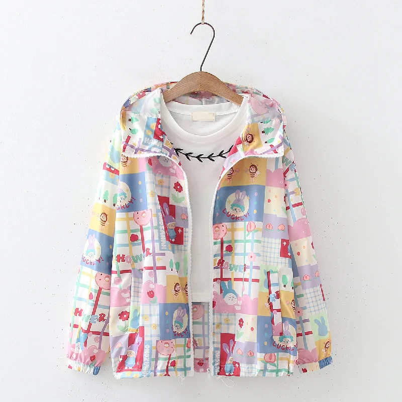 Cute cartoon long sleeve jacket  285 One-Shoulder Jacket Off-the-Shoulder Jacket Asymmetrical Jacket