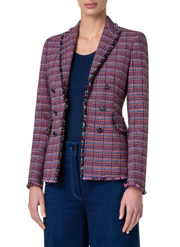 Double Breasted Grid Check Jacket In Multi Jersey Jacket Tulle Jacket Batik Jacket