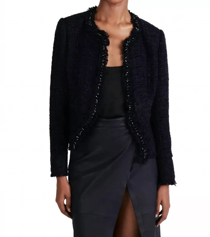 Elizabeth Peplum Jacket In Black/navy Anorak Shell Jacket Lightweight Jacket