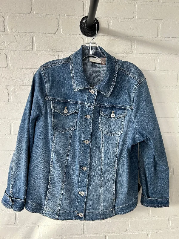 Jacket Denim By Chicos In Blue Denim, Size: Xl Cotton Fabric Linen Fabric Terry Fabric