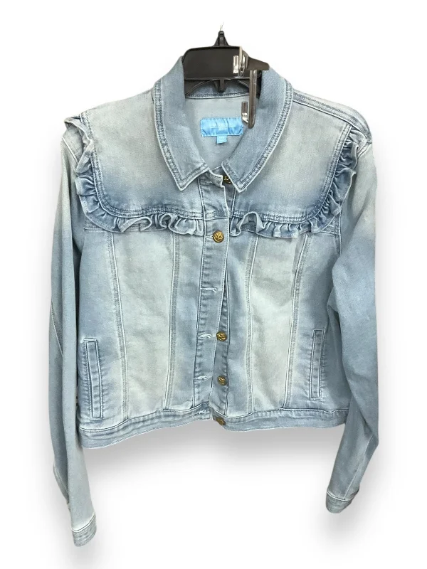 Jacket Denim By Draper James In Blue Denim, Size: Xxl Embroidered Jacket Appliqued Jacket Beaded Jacket