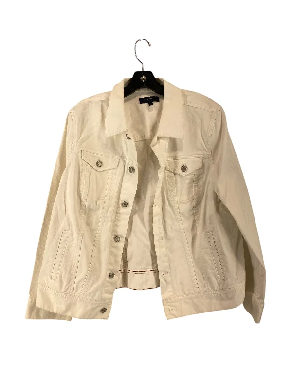 Jacket Denim By Talbots In White, Size: 1x Knit Jacket Woven Jacket Fleece Jacket