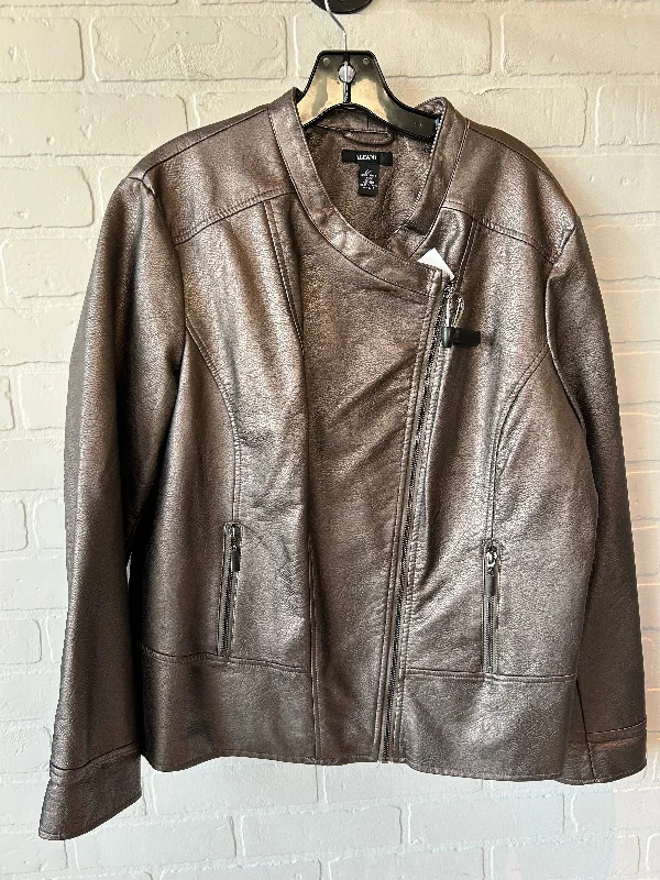 Jacket Moto By Alfani In Bronze, Size: Xl Zip Front Button Front Snap Front