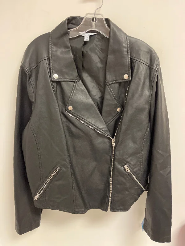 Jacket Moto By Boutique + In Black, Size: 2x Denim Fabric Leather Fabric Suede Fabric