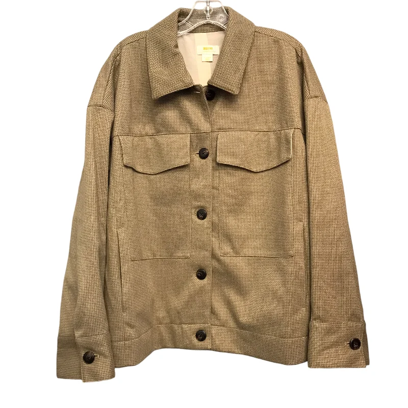 Jacket Shirt By Maeve In Tan, Size:Xl Welt Pockets Slit Pockets Flap Pockets