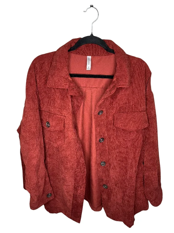 Jacket Shirt By Zenana Outfitters In Red, Size: M Zippered Jacket Buttoned Jacket Snapped Jacket