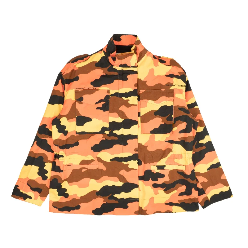 Off-White C/O Virgil Abloh  Camo Jacket - Orange/Yellow One-Shoulder Jacket Off-the-Shoulder Jacket Asymmetrical Jacket