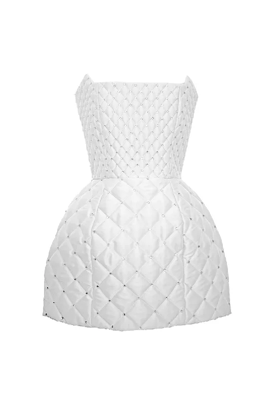 QUILTED MINI DRESS IN WHITE Cozy Knit Mini Dress