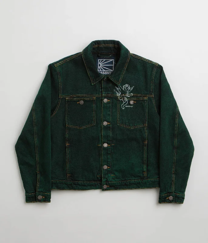 Rassvet Lined Denim Jacket - Green Zip Front Button Front Snap Front