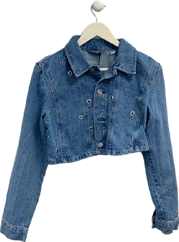 River Island Blue Cropped Denim Jacket UK 10 Cardigan Sweater Pullover