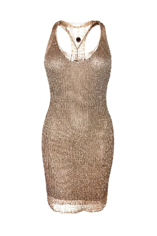 ROSE GOLD CHAIN RACERBACK MINI DRESS WITH SLIP Cozy Cowl Neck Mini Dress