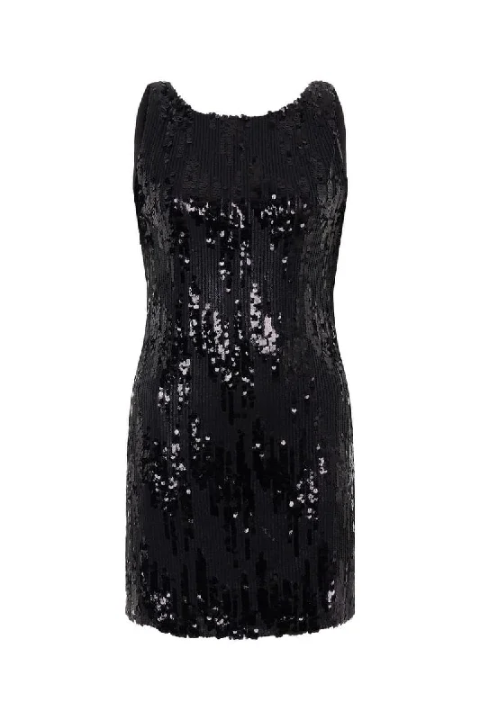 SEQUIN EMBELLISHED OPEN BACK MINI DRESS Fashionable Mini Dress with Pockets