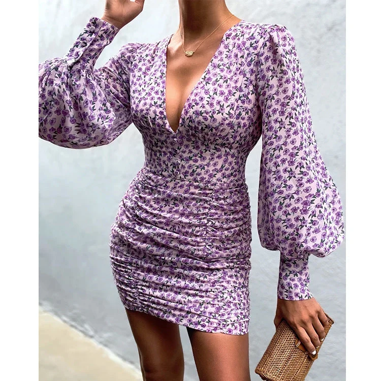 Sexy Floral Print Women Mini Dresses Stylish Short Sleeve Mini Dress