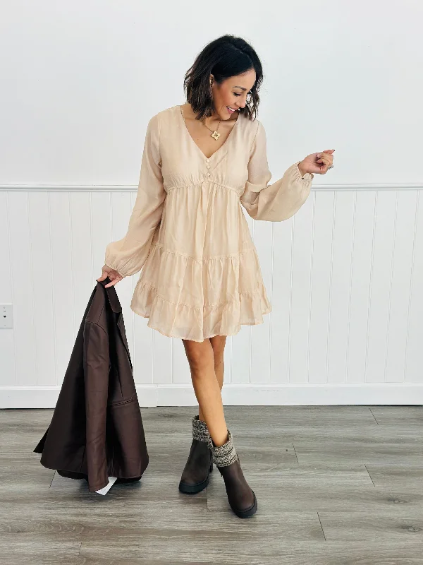 Taupe Adorable Satin Mini Dress (Reg) Comfortable Wrap Mini Dress