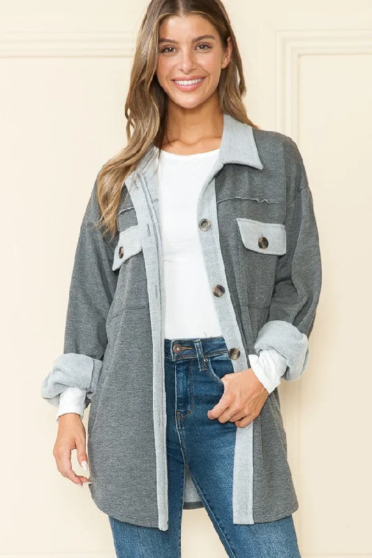 VINTAGE GREY BUTTON-UP FRONT FLAP POCKET JACKET RJT5875-FB3 Denim Jacket Leather Jacket Suede Jacket