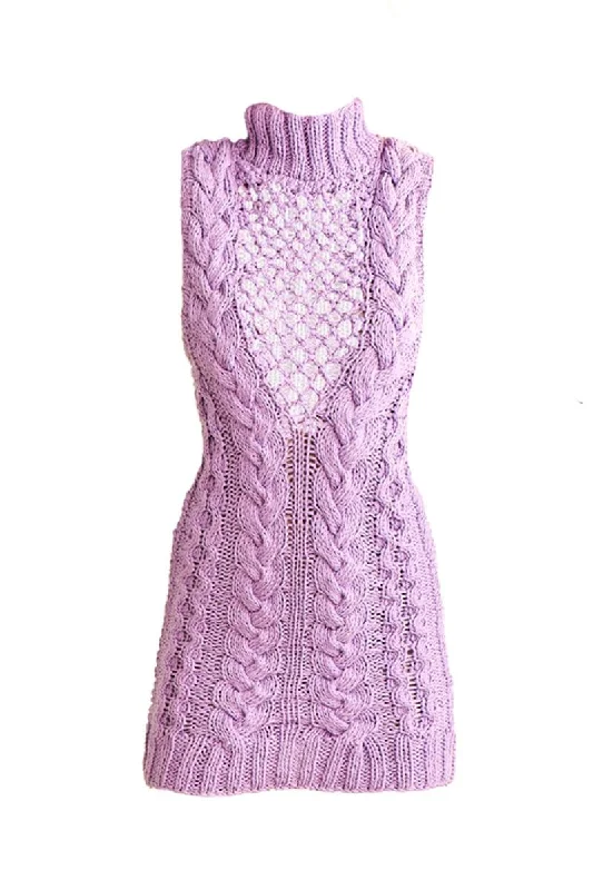 VIOLET CABLE KNIT MINI DRESS Chic Mini Dress with V-Neck